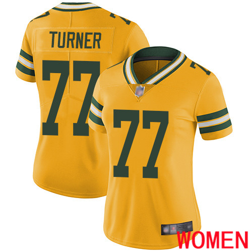 Green Bay Packers Limited Gold Women #77 Turner Billy Jersey Nike NFL Rush Vapor Untouchable->youth nfl jersey->Youth Jersey